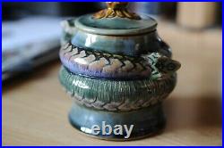Doulton Lambeth lidded pot with snake coiling around ex. Harriman Judd coll'n