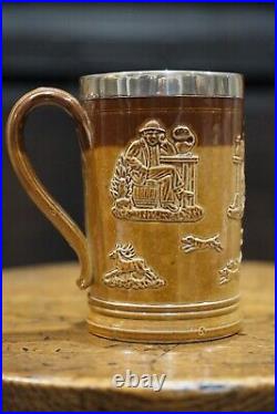 Doulton Lambeth silver rimmed salt glazed mug / tankard 1888