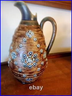EARLY HAND CRAFTED DOULTON LAMBETH PITCHER Harriet E Hibbut 1876 RARE