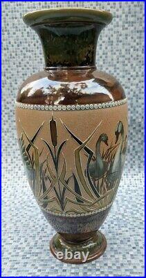 EXTREMELY LARGE Royal Doulton Lambeth Eliza Simmance Swans Vase