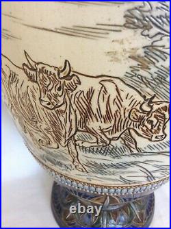 EXTREMELY LARGE Royal Doulton Lambeth HANNAH BARLOW Cattle & Horses Vase