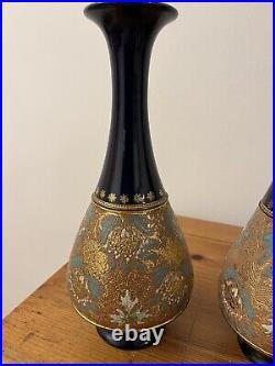 Excellent Condition Victorian Royal Doulton Lambeth Slater vases 1920 Height 11