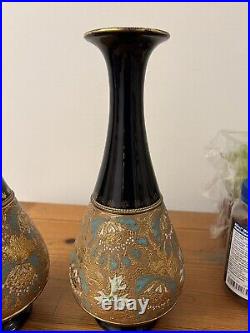 Excellent Condition Victorian Royal Doulton Lambeth Slater vases 1920 Height 11
