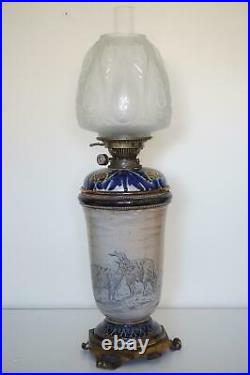 Exceptional Doulton Lambeth Oil Lamp Hannah Barlow c. 1882