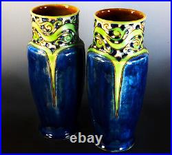 FINE PAIR of DOULTON LAMBETH HAND SCRIMMED ART NOUVEAU VASES by FRANCIS C. POPE