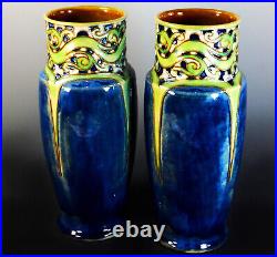 FINE PAIR of DOULTON LAMBETH HAND SCRIMMED ART NOUVEAU VASES by FRANCIS C. POPE