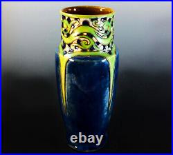 FINE PAIR of DOULTON LAMBETH HAND SCRIMMED ART NOUVEAU VASES by FRANCIS C. POPE