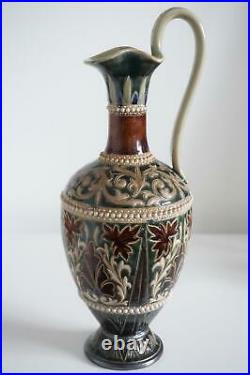 Fine Doulton Lambeth Ewer Jug Vase Foliate Design Frances E. Lee c. 1881