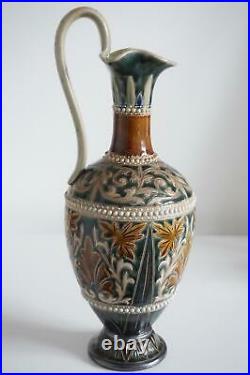 Fine Doulton Lambeth Ewer Jug Vase Foliate Design Frances E. Lee c. 1881