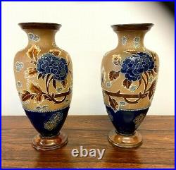 Fine Pair Of Royal Doulton Art Pottery Slaters Patent Vases Flowers