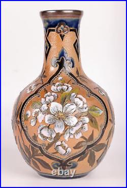 Frances E Lee Impressive Pair Doulton Lambeth Slaters Floral Painted Vase