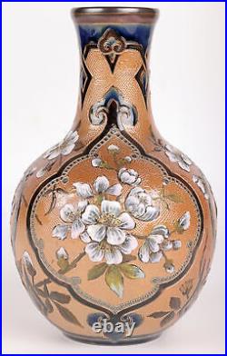 Frances E Lee Impressive Pair Doulton Lambeth Slaters Floral Painted Vase