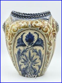 Frank A. Butler for Doulton Lambeth Pierced Rim Lobed Flared Vase 1887