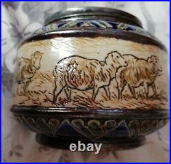 Hannah Barlow sheep bowl signed Doulton Stoneware scraffito 1880