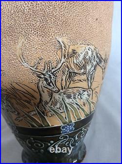 Huge Hannah Barlow Doulton Lambeth Vase Decorated With Deer & Fully Signed