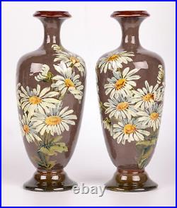 Kate Rogers Doulton Lambeth Pair Impasto Daisy Painted Vases