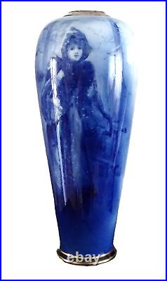 Lambeth Faience Vase Blue Children's Series Ware Grounded Neck Pre 1891