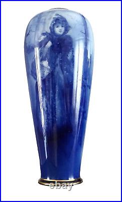 Lambeth Faience Vase Blue Children's Series Ware Grounded Neck Pre 1891