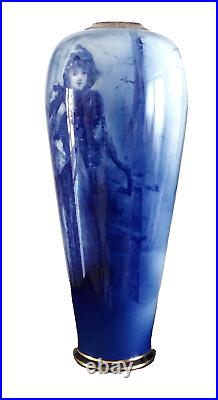 Lambeth Faience Vase Blue Children's Series Ware Grounded Neck Pre 1891