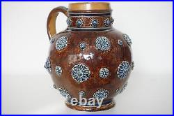 Large Doulton Lambeth Art Pottery Jug / Vase Applied Florets c. 1875