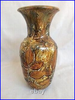 Large Doulton Lambeth Leaf Vase In Vgc By Elizabeth Hamilton In Great Condition