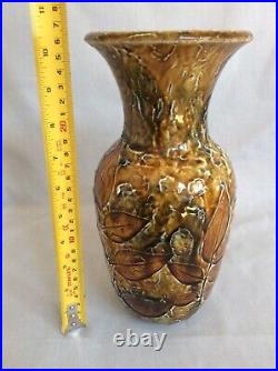 Large Doulton Lambeth Leaf Vase In Vgc By Elizabeth Hamilton In Great Condition