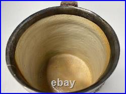 Large Doulton Lambeth Salt Glazed Pottery Tankard With Silver Rim Hallmarks 6.5