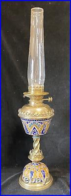 Large Doulton Lambeth Stoneware Oil Lamp