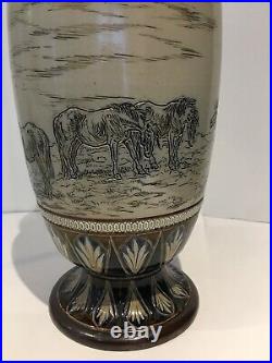 Large Doulton Lambeth Stoneware Vase, with Horses by HANNAH. B. BARLOW 1881