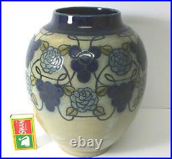 Large Royal Doulton Lambeth hand painted stoneware vase by Margaret Thompson