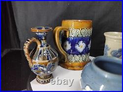Lot Of 2 Antique Doulton Lambeth Tankard or Mug and Pitcher, Free 2 more