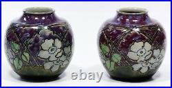 Lot of 2 Royal Doulton Lambeth Natural Floral Stoneware Vases by Bessie Newberry