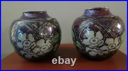 Lot of 2 Royal Doulton Lambeth Natural Floral Stoneware Vases by Bessie Newberry