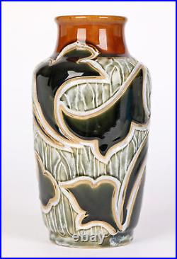 Mark V Marshall Doulton Lambeth Art Nouveau Abstract Leaf Design Vase