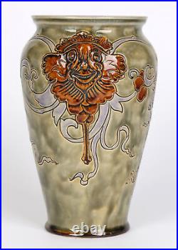 Mark V Marshall Doulton Lambeth Art Nouveau Gothic Grotesque Mask Vase