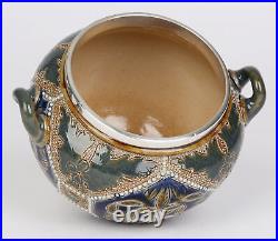 Mary Mitchell Doulton Lambeth Silver Mounted Twin Handled Sugar Bowl