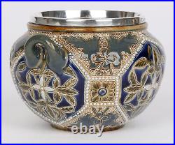 Mary Mitchell Doulton Lambeth Silver Mounted Twin Handled Sugar Bowl