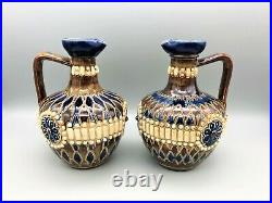 PAIR OF LATE VICTORIAN DOULTON LAMBETH SMALL EWERS, c. 1890s