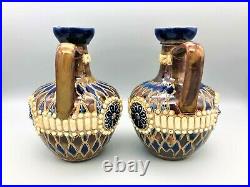 PAIR OF LATE VICTORIAN DOULTON LAMBETH SMALL EWERS, c. 1890s