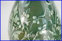 Pair Antique Doulton Lambeth Bottle Vases White Paste Over Green Ground
