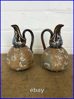 Pair Fine Antique 19th C. Doulton Slaters Lambeth Small Pitcher Jugs