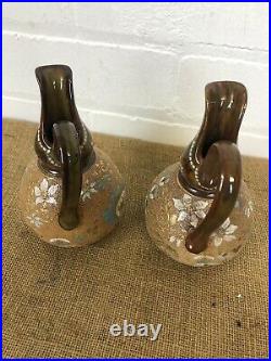 Pair Fine Antique 19th C. Doulton Slaters Lambeth Small Pitcher Jugs