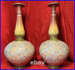 Pair Of 19th Century Art Nouveau Doulton Lambeth Vases Artist Catherine Francis