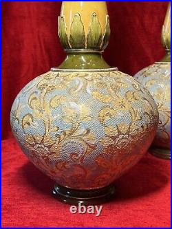 Pair Of 19th Century Art Nouveau Doulton Lambeth Vases Artist Catherine Francis