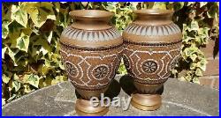Pair Of Antique Doulton Lambeth Siliconware Mosaic Vases by Eliza Simmance i18cm