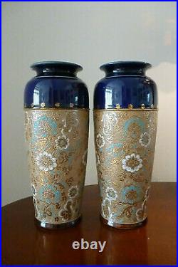 Pair Of Antique Royal Doulton Lambeth Slaters Patent Vase Early 1900's Slater