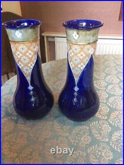 Pair Of Royal Doulton Vases Art Nouveau 12 Tall- Perfect Condition