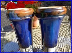 Pair Royal Doulton Art Deco Stoneware Vases Jane Hurst Rare 10 X 4.25 Widest