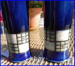 Pair Royal Doulton Art Deco Stoneware Vases Jane Hurst Rare 10 X 4.25 Widest