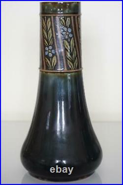 Pair Royal Doulton Lambeth Floral Vases Art Deco Style Jane Hurst c. 1920